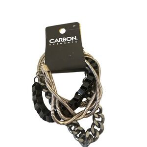 Carbon Elements Bracelet Set Mens Black Silver Chain Multi Strand‎ NEW